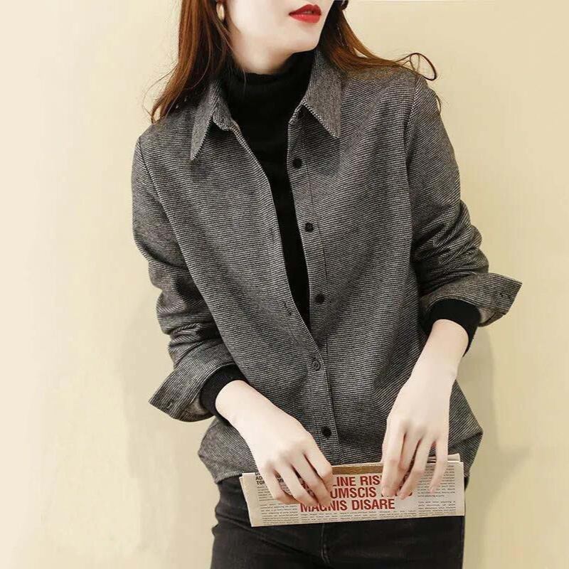 チェク柄レギュラーカラーシ長袖ャツ E00391