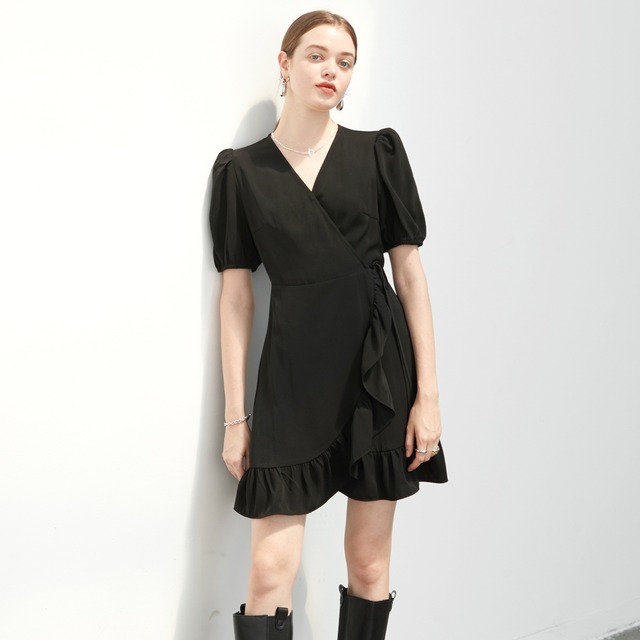 ワンピース レディース 送料無料 フレアワンピース ミニ丈 ショート丈 フレア ラップスカート 巻きスカート  膝丈 膝上 袖あり 長袖 ボリューム袖 パフスリーブ カシュクール ハイウエスト ウエストリボン 大人可愛い きれいめ シンプル 上品 おしゃれ 大人女子 こなれ感 ラブリー キュート ガーリー エレガント モダン 存在感 フラワー 春 夏 秋 10代 20代 デート お出かけ 女子会 リゾート 旅行 海 プール 普段使い お揃い 双子 韓国系 オルチャン 体系カバー 美脚 脚長