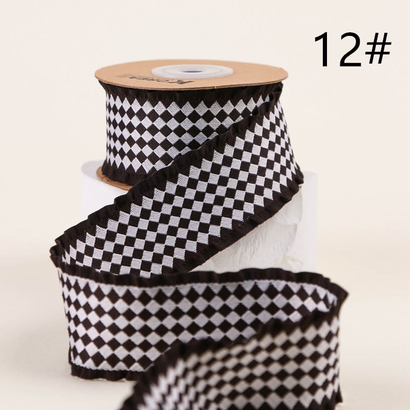 ダイヤ柄 リボン 幅約25mm フリル縁 布 ひし形 01040015 ハンドメイド