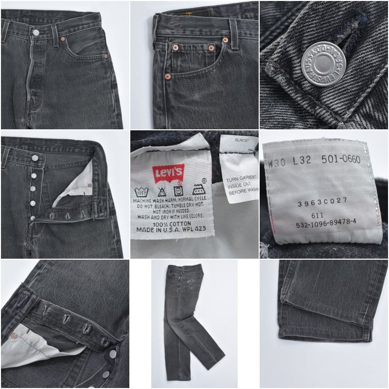 90s リーバイス 501 0660 ブラックデニム 黒 後染め W31 L30 90s リーバイス501 ブラックジーンズ USA製 後染め