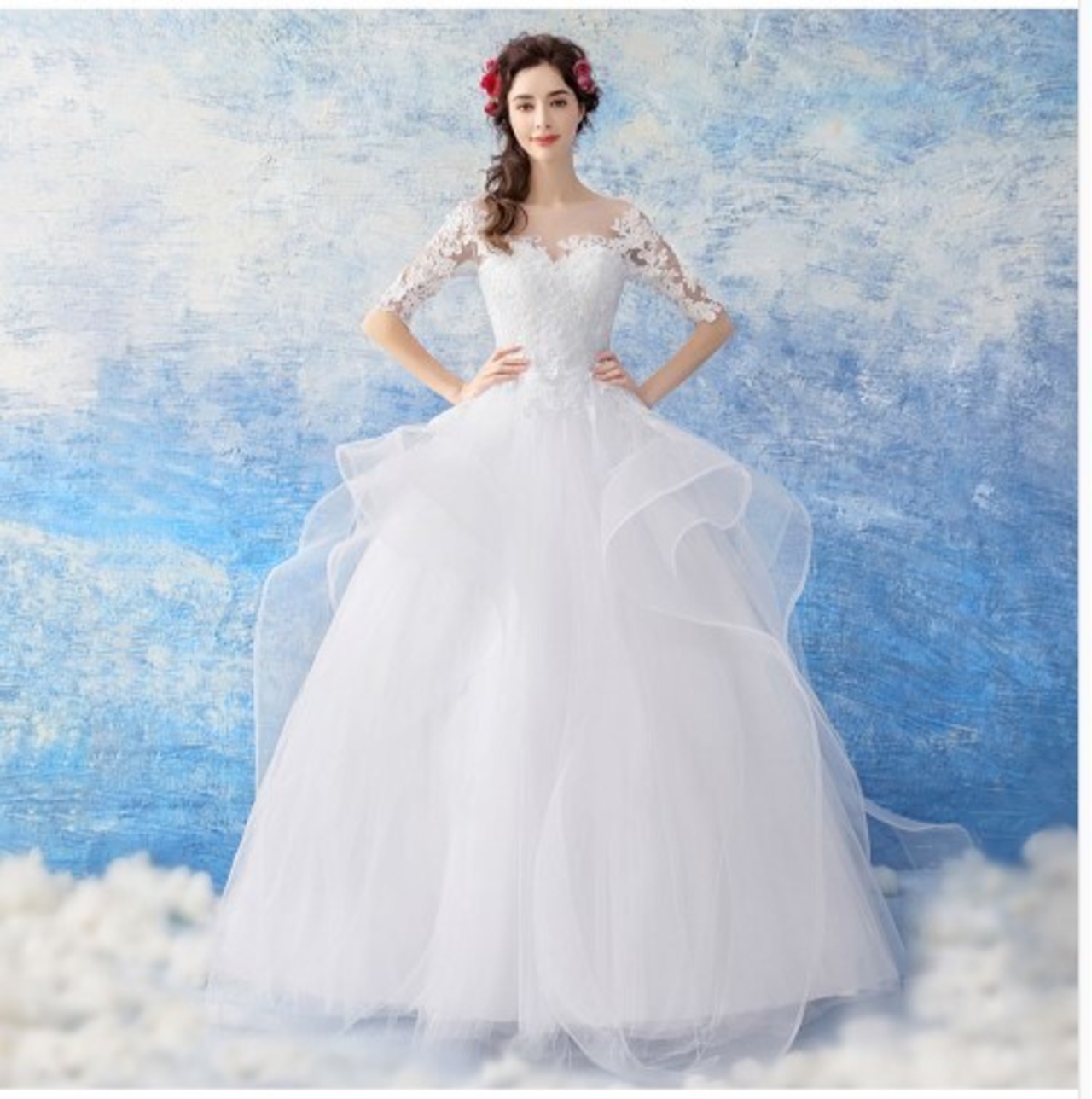 上品エレガントレース】ファインモチーフパネルレースドレス  