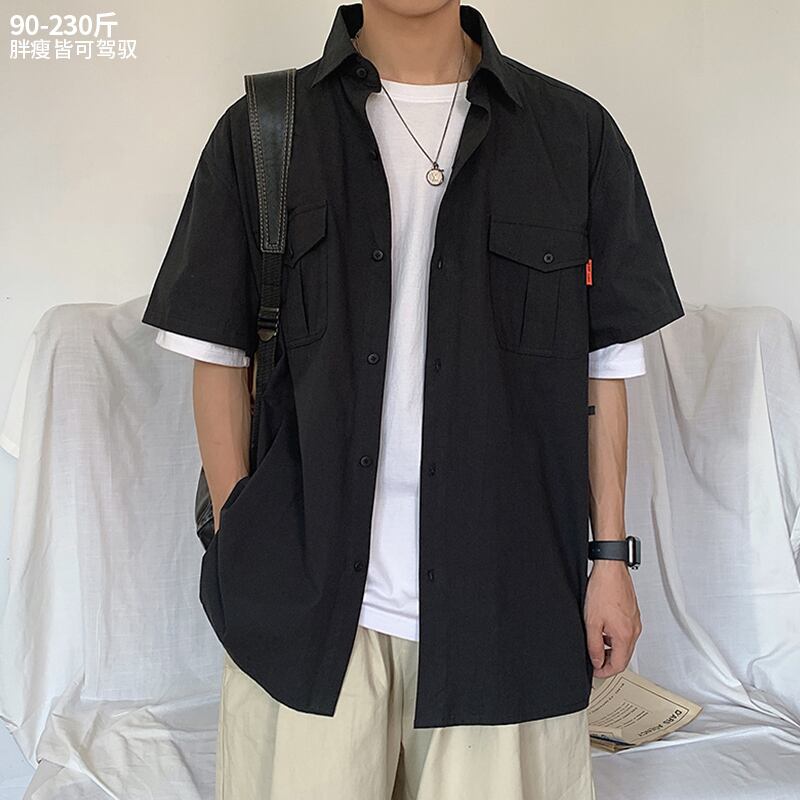 ソリッド カラーシャツ サマールーズ 大きめサイズ 夏物 ソリッドカラー ヒップホッププラスサイズ13180151010