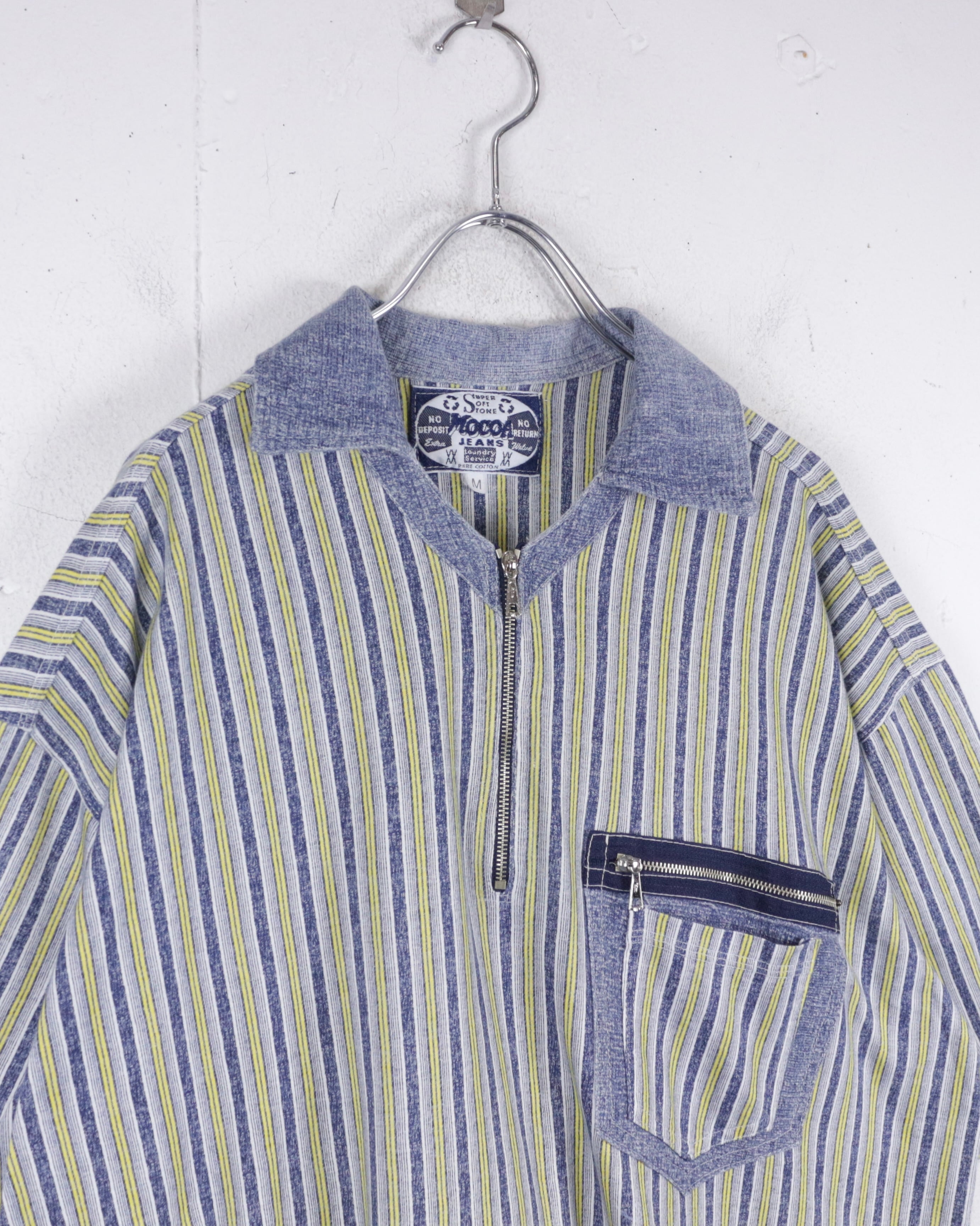 Caka act2】Multiple Color Horizontal Stripe Vintage Half Zip S/S