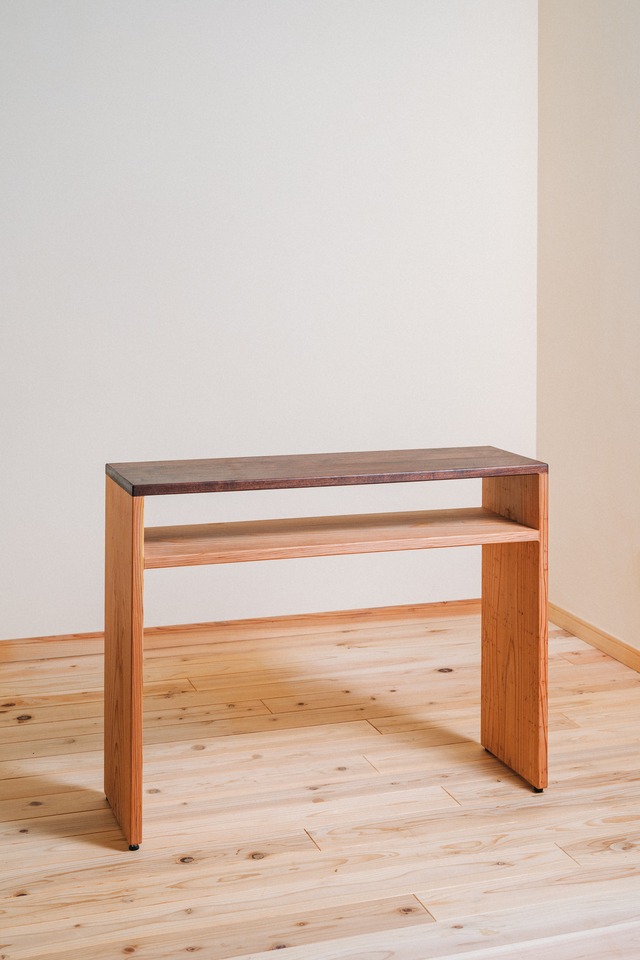 ウォールナット × 杉無垢材　スリムテーブル｜幅90cm