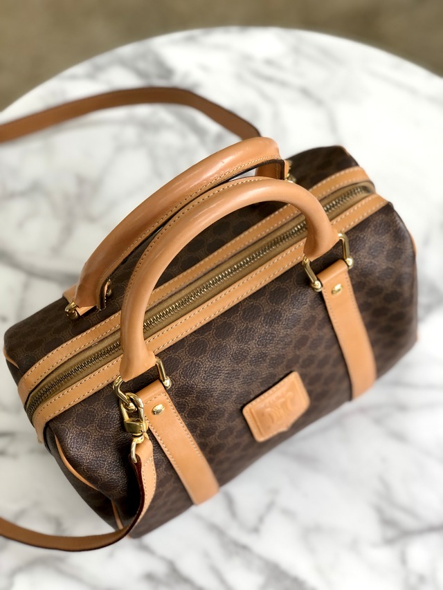 CELINE セリーヌ　マカダム　ブラゾン型押し　キーポル　ミニボストン　ハンドバッグ　ブラウン　vintage　ヴィンテージ　オールドセリーヌ　3xwt7p