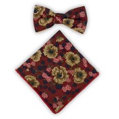 【レッド　花柄】ボウタイ・チーフセット