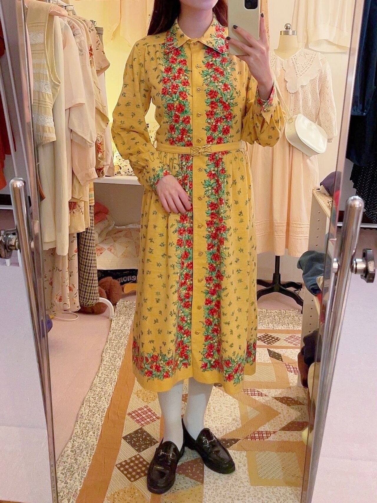 flower line yellow gather one-piece