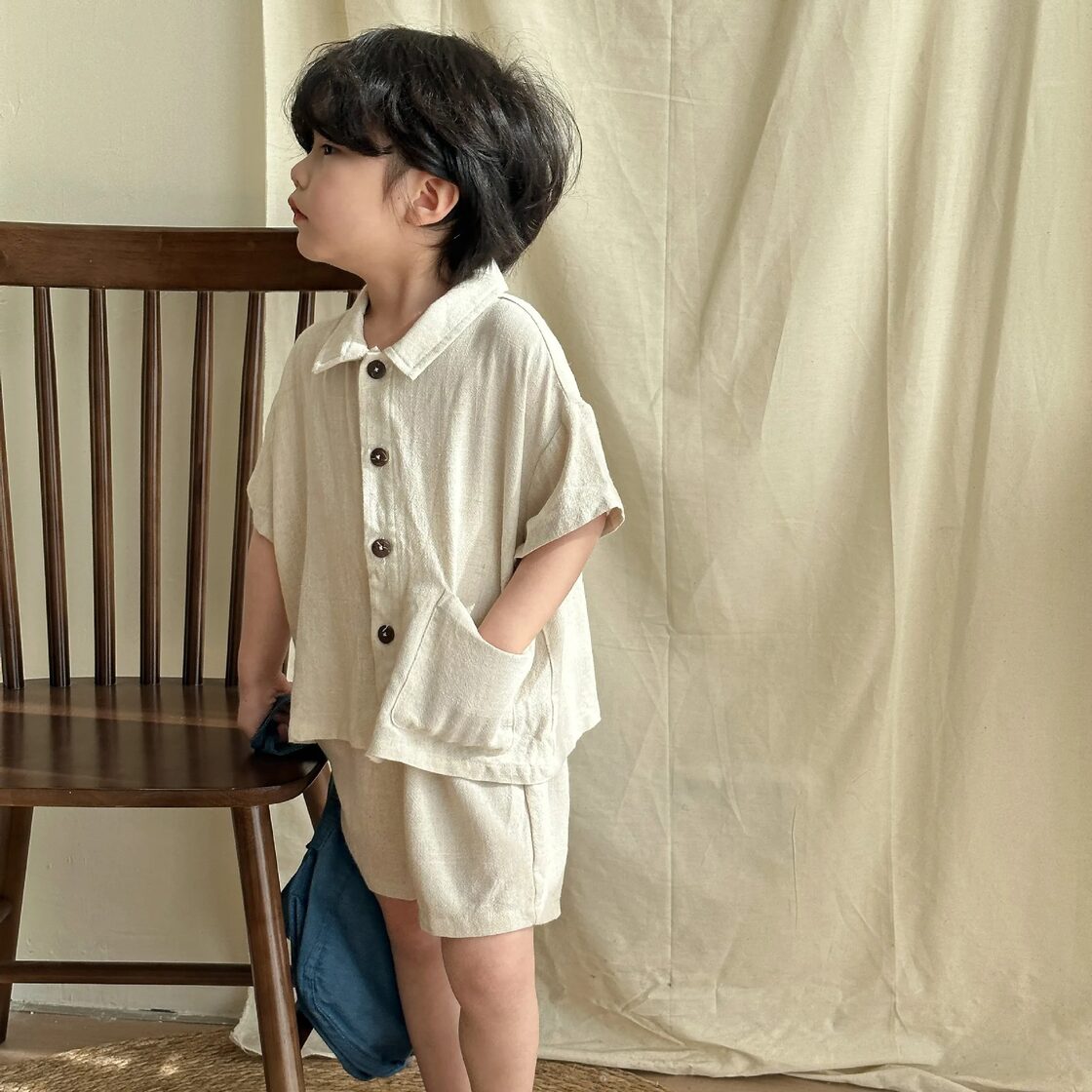 送料無料 リンクコーデ 男の子 女の子 コットンリネンセットアップ 