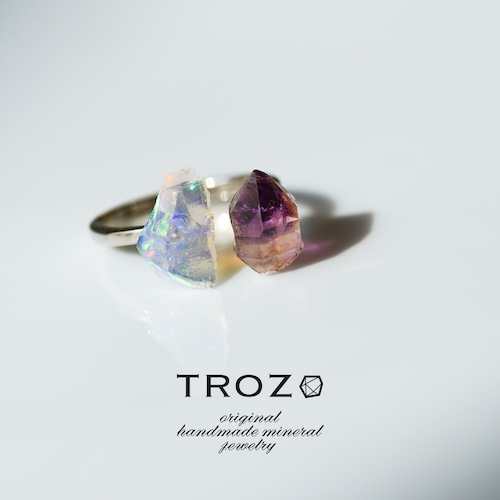 アメシスト (アメジスト) × オパール 鉱物原石 フリーサイズ シルバー925 リング 指輪 天然石 アクセサリー (No.3683)