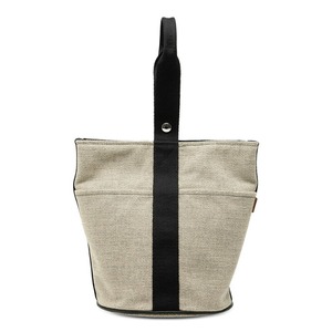 エルメス サクソーMM トートバッグ ハンドバッグ ベージュ ブラック キャンバス レディース HERMES 【中古】
