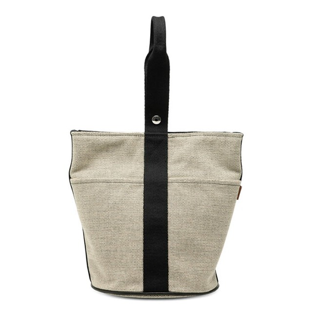 エルメス サクソーMM トートバッグ ハンドバッグ ベージュ ブラック キャンバス レディース HERMES 【中古】