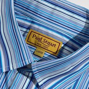 Paul Stuart ポールスチュアート ストライプ BD ボタンダウン 半袖 シャツ サイズ L/ブルー系 メンズ 三陽商会
