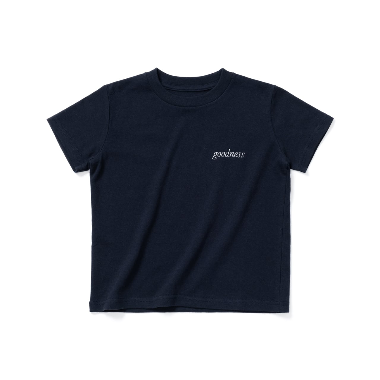 KIDS goodness logo crew neck T-shirt (Navy × Silver Gray) | goodness  powered by BASE