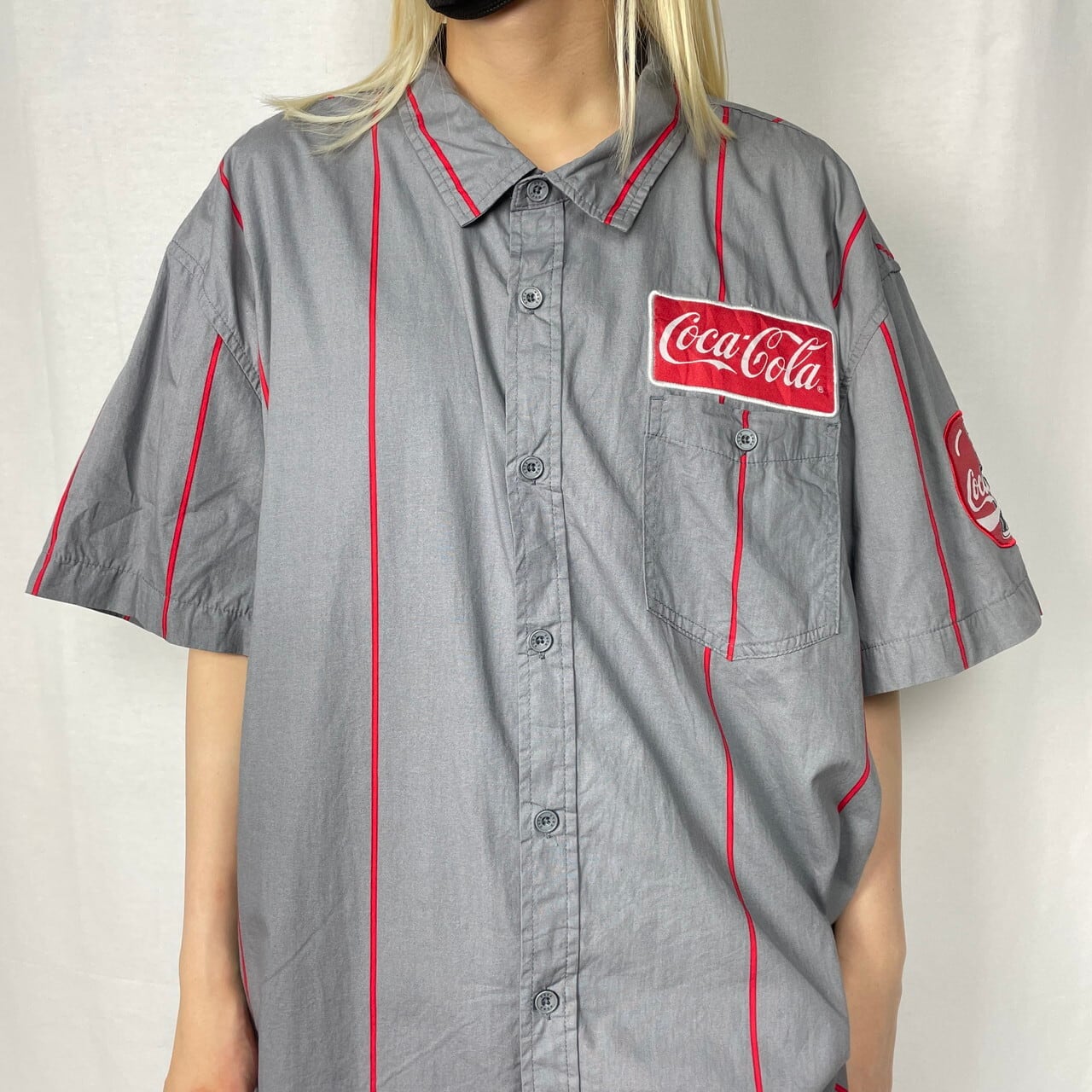 ビッグサイズ コカ・コーラ Coca-Cola 企業ロゴ ワッペン ストライプ