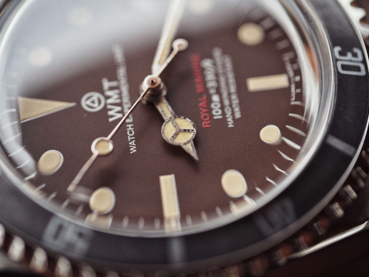 WMT Royal Marine – ( Tropical Brown ) Metal Band + Italian Leather Strap ” Aged ” Edition
