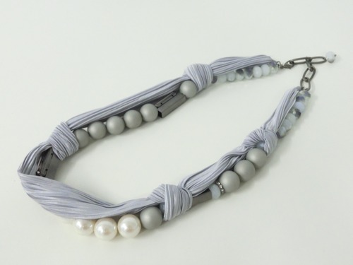 【 UNSEABLE 】Pearl ribbon neckless / Silver
