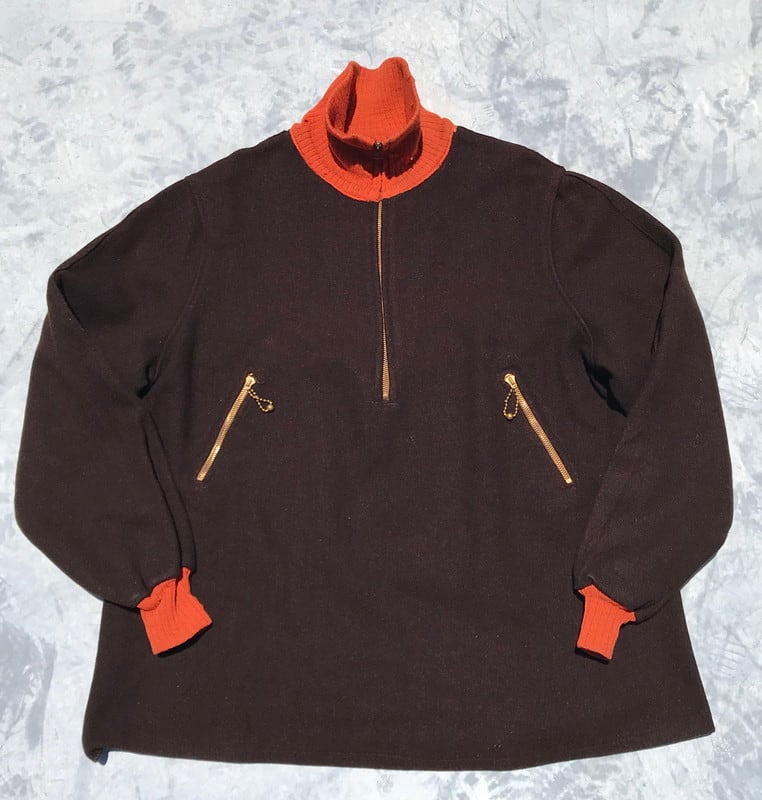 30's 40's Cravenette Processed ウールプルオーバースポーツジャケット 珍品 デコTALON コの字 ボールチェーン ブラウン 針抜きリブ 希少 ヴィンテージ
