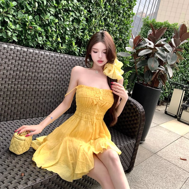 【dress】ギャザーデザインフレアキャミワンピース Q8292