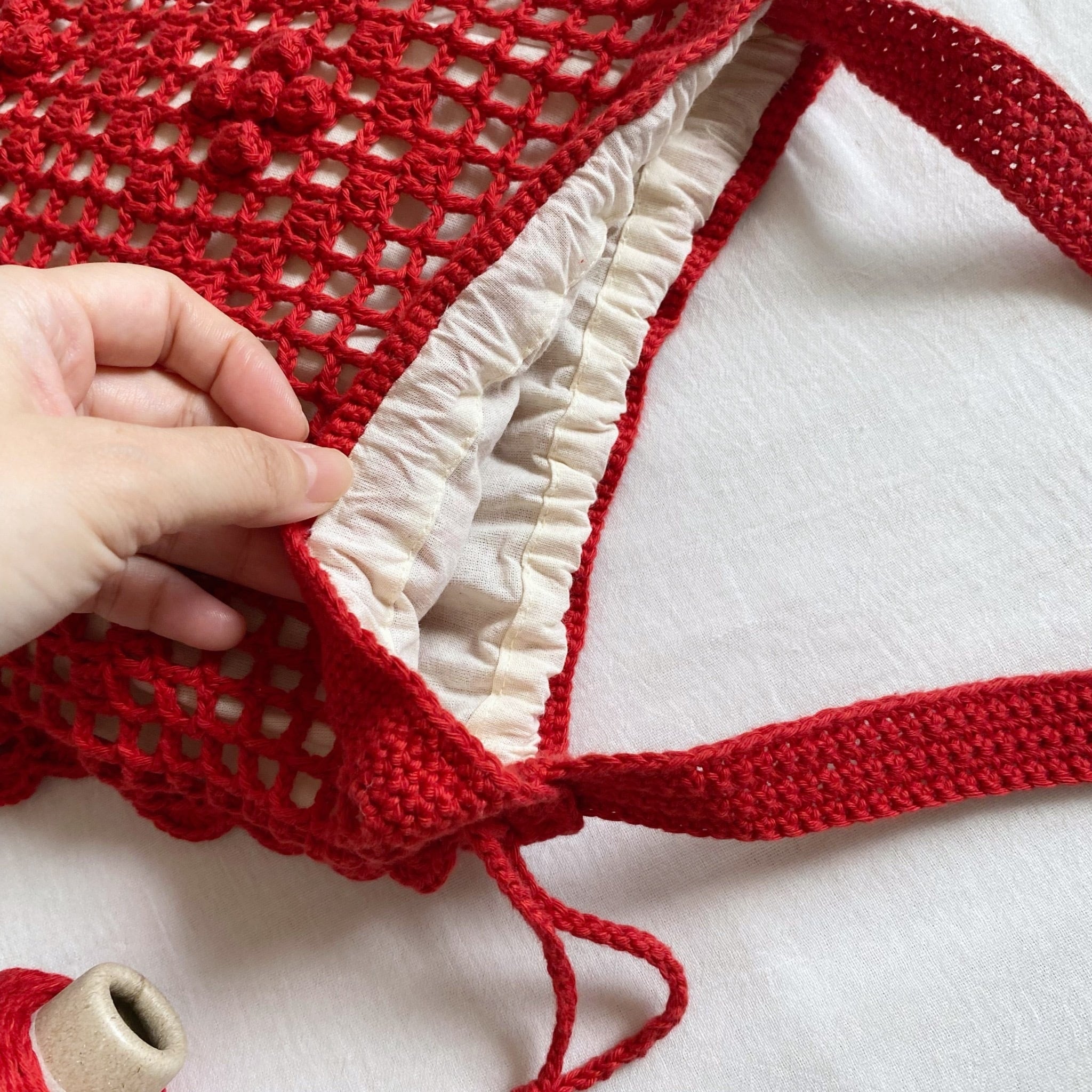 格子柄とスカラップの巾着トート｜大瀧理保子 さんコラボキット