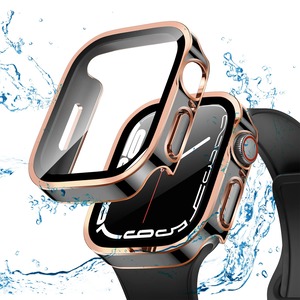 【人気】for Apple Watch ケース 対応 IP68完全防水 バンド 水泳・スポーツ専用 防水ケース 3D直角エッジデザイン Apple Watch Series11/10 46mm対応 光沢のブラック&ローズゴールド
