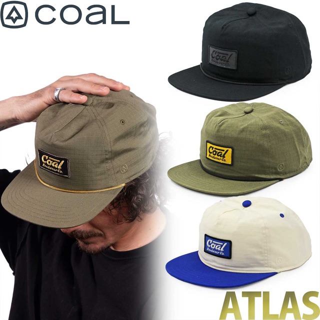 コール キャップ │ アトラス ビンテージ リップストップ │ Coal The Atlas Vintage Ripstop Cap フラットつば 5パネル 深さ普通 フリーサイズ メンズ レディース キッズ BLACK