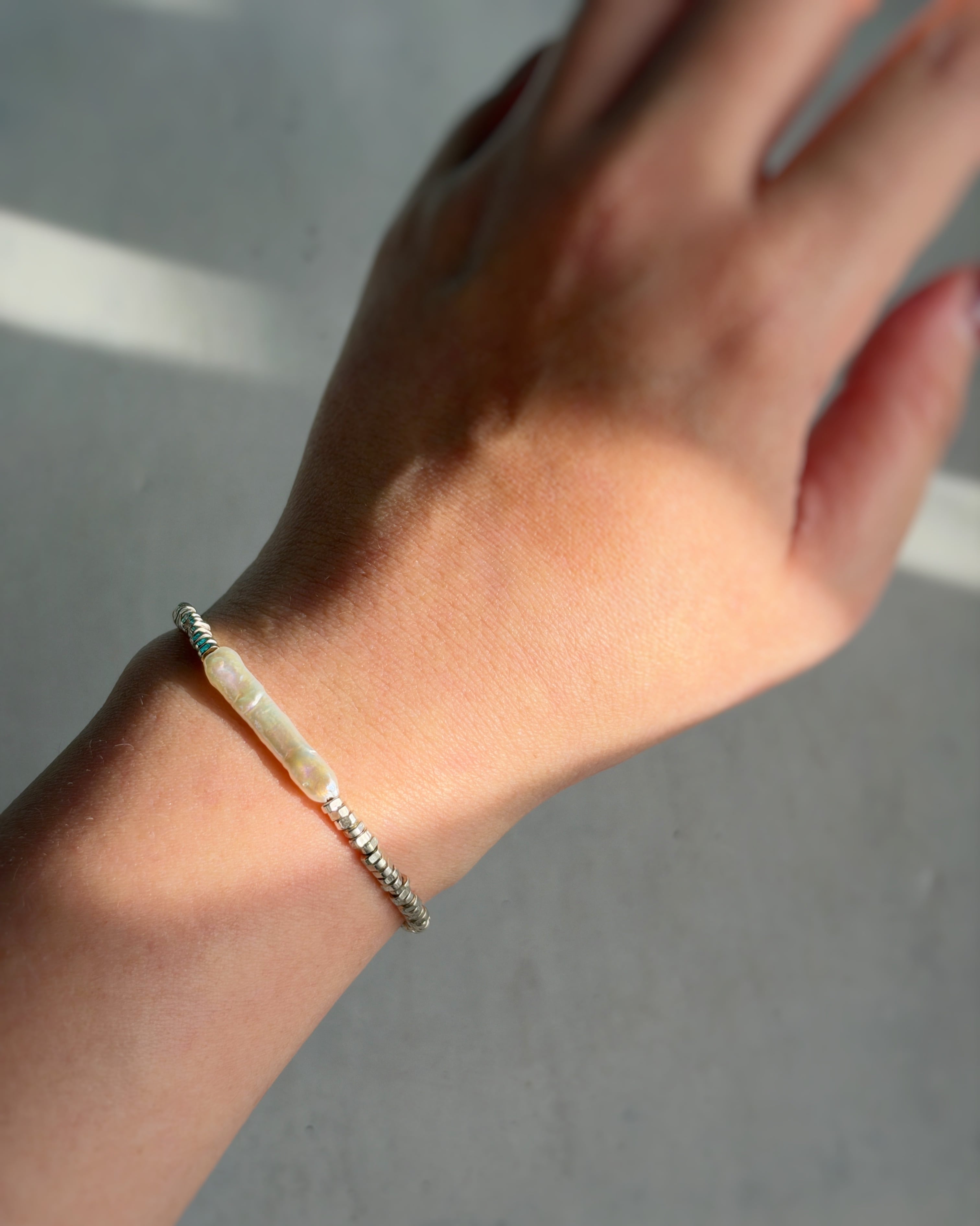 metal & stone bracelet(淡水パールA)