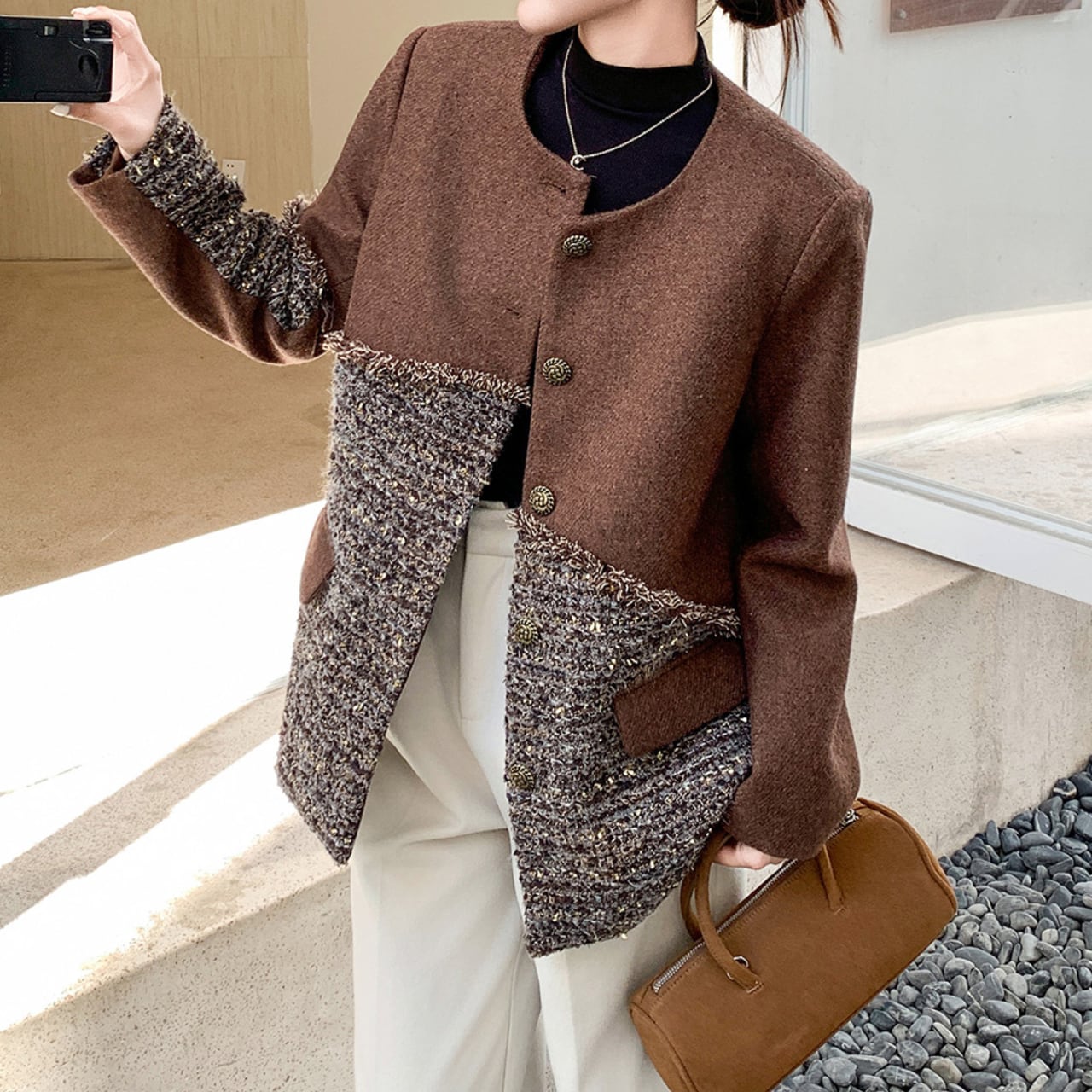 ビンテージライクノーカラーフリンジジャケット JK3484