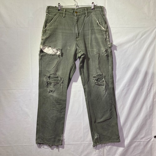 00s Carhartt ペインターパンツ ダックパンツ MossGreen モスグリーン ワークパンツ ダメージ リアルワーク W84cm ヴィンテージ カーハート