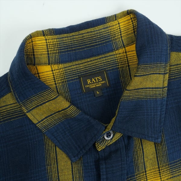 Size【L】 RATS ラッツ COTTON LINEN CHECK SHIRT 長袖シャツ 紺