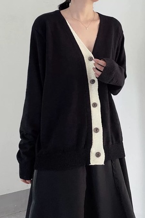 Bicolor button design cardigan