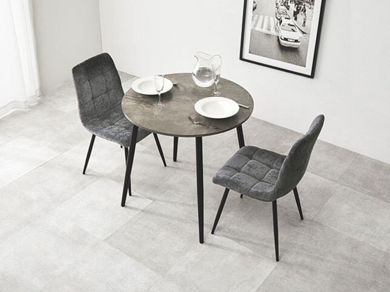 直径80cmラウンドテーブル3点セット 大理石調【チェア:ダークグレー】・画像14