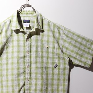 美品 M 06年 モスグリーン オンブレ ストライプ Patagonia パッカーウェアシャツ パタゴニア puckerware shirt シアサッカー