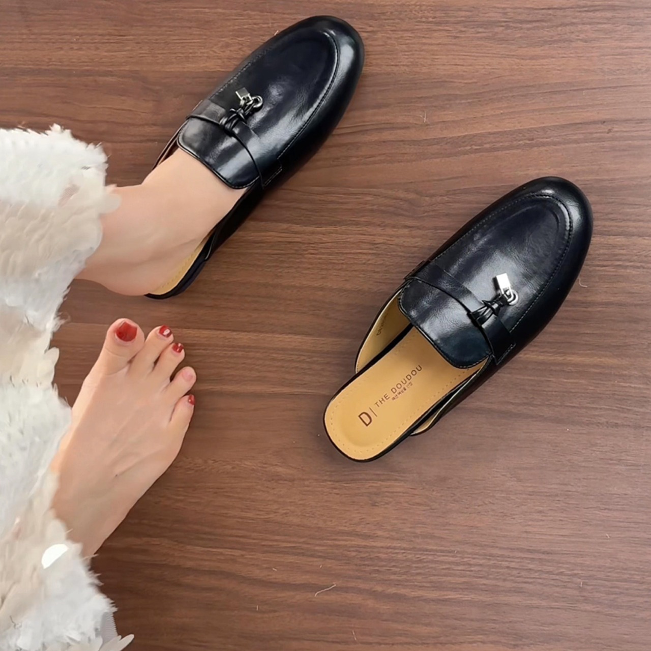 Elegant Black Bit Mule Loafers T4380