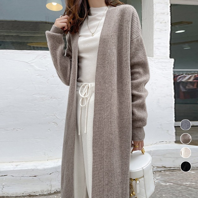 ニットカーディガン 長袖 レディース 送料無料 ロング ドロップショルダー 防寒 羽織 厚手 体型カバー 無地 アウター 秋冬 143952
