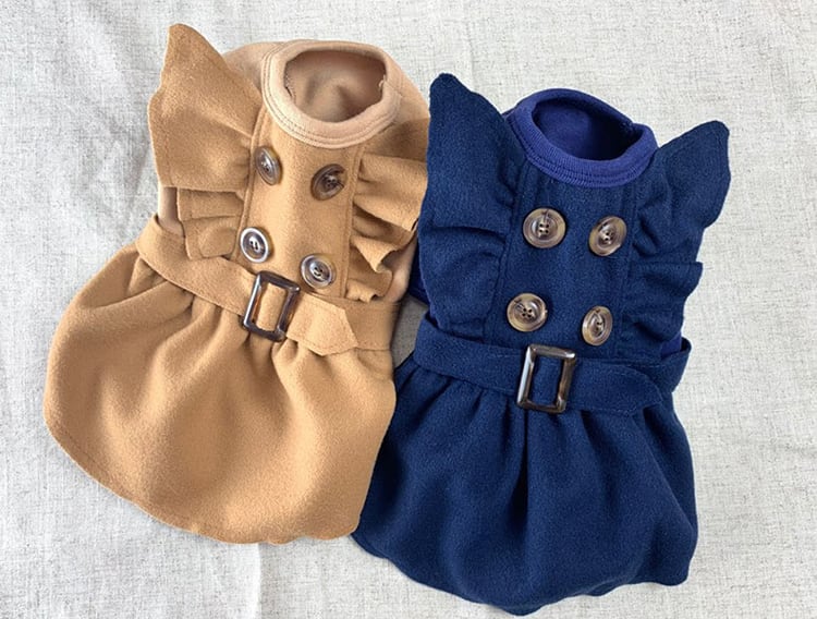 【SALE】 トレンチ風ワンピース XS ~ XL 2color / 犬服 秋冬 新作 可愛い 犬の服 ドレス お揃い ドッグウェア おしゃれ 小型犬 中型犬 猫 onepiece41