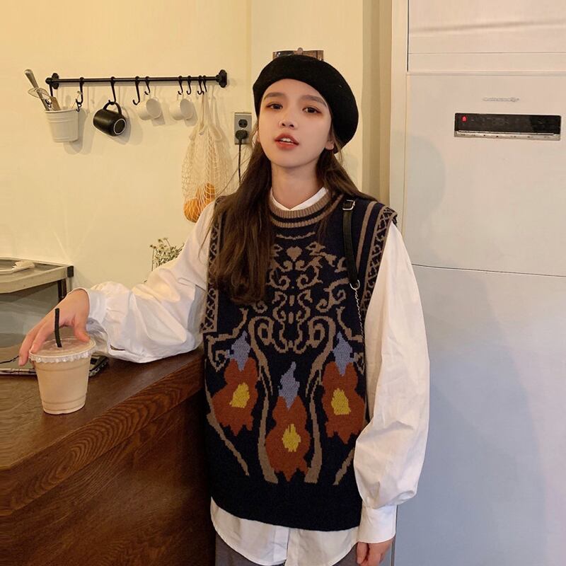 スプリングオータムスタイルスタンダードニットアウタージャケット レトロ 春物 秋物 スーパーモール28855089662