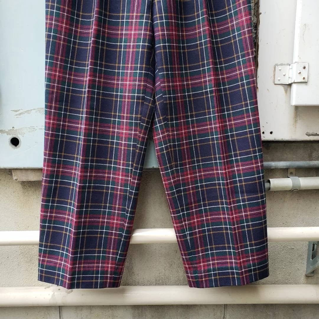 赤系チェック！80s Vintage Cheak Slacks　ペグトップ　チェックスラックス　ジョンライドン　PIL