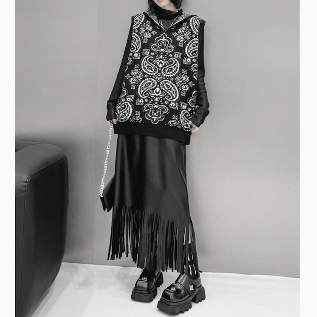 Paisley hoodie vest C0813