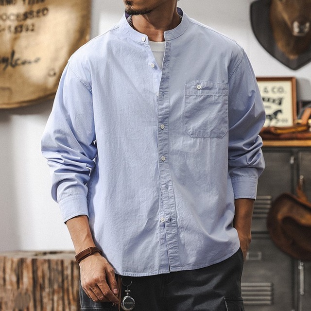 Stand collar single pocket retro shirt ( 2color )