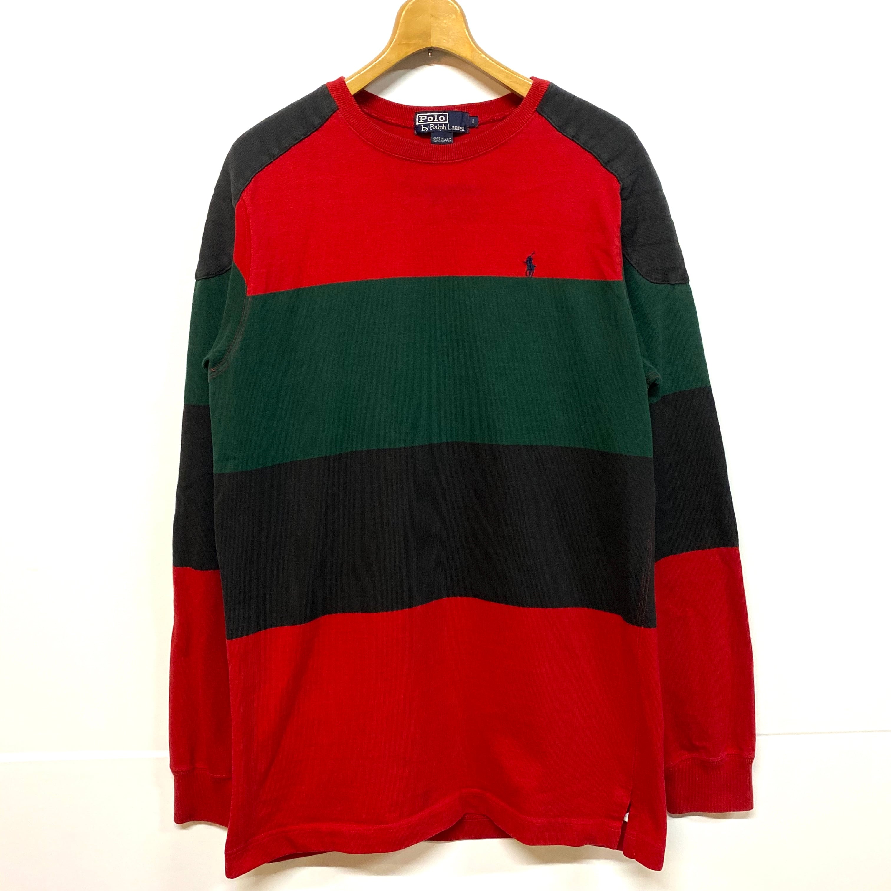 90's Ralph lauren ラルフローレン ボーダー スウェット 緑赤 USA製 Ralph Lauren ラルフローレン マルチボーダー スウェット