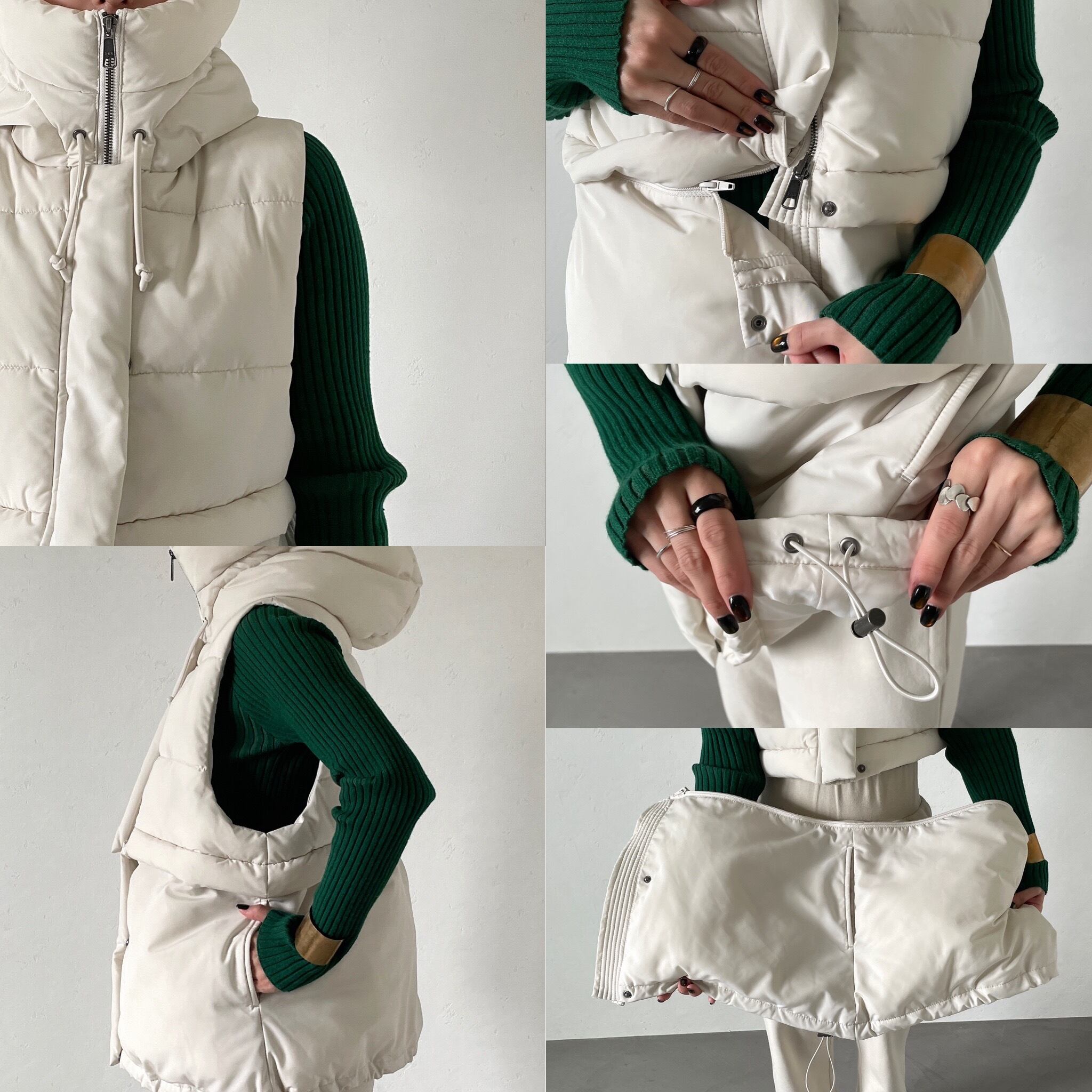 removable down hood vest/écru | CFT. powered by BASE