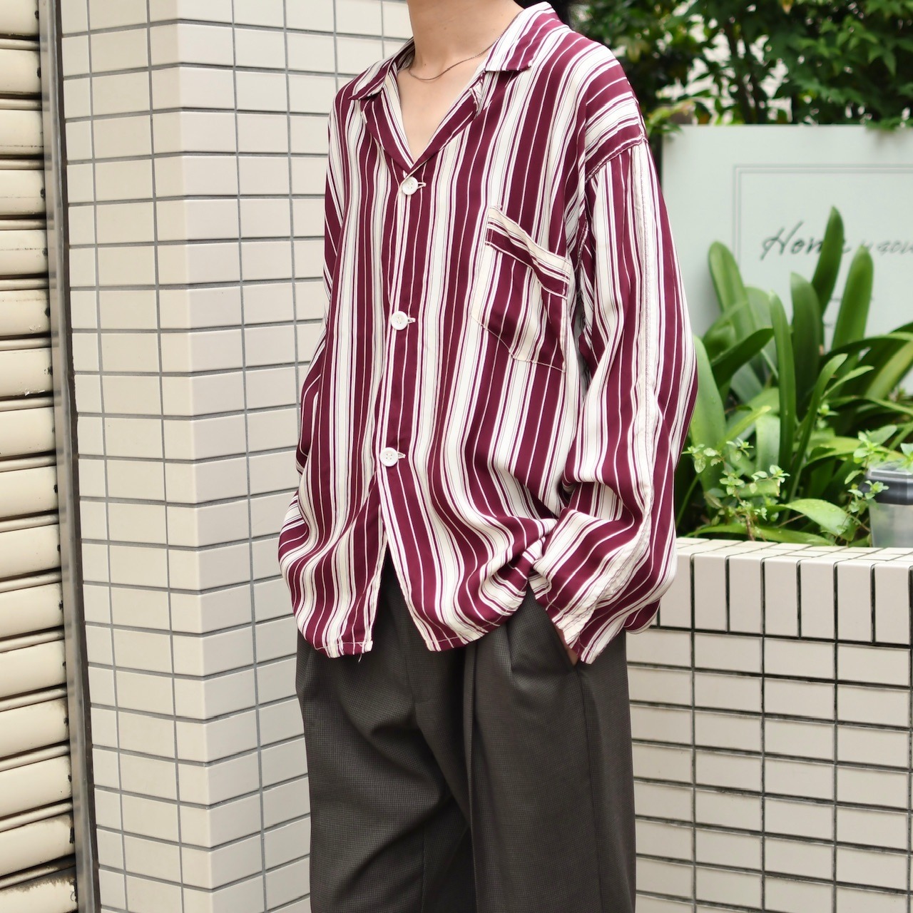~60's TOPKIS stripe rayon pajama shirt