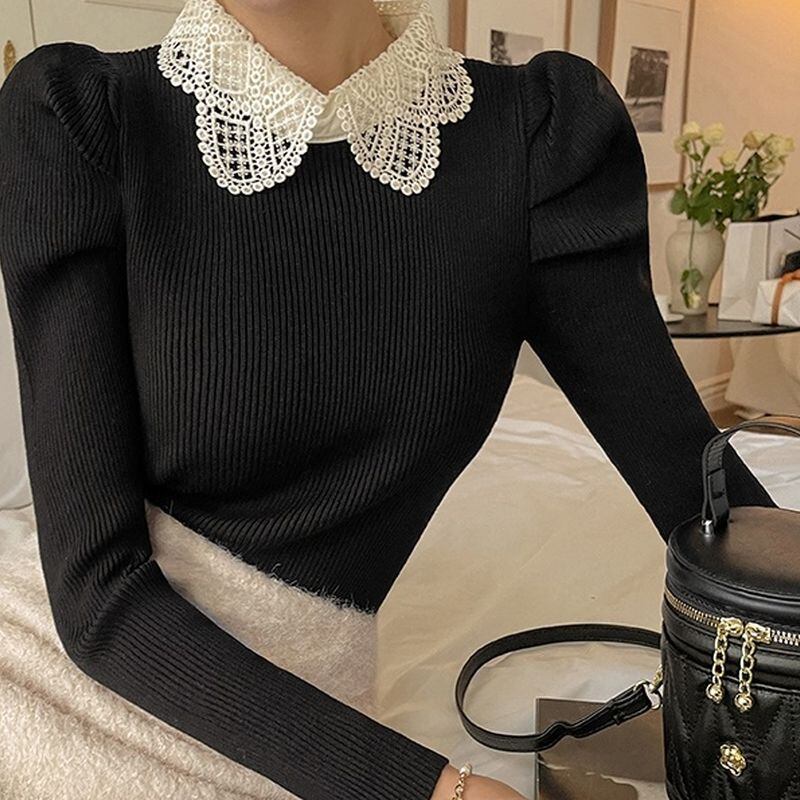 レースカラーパフスリーブニット 24032