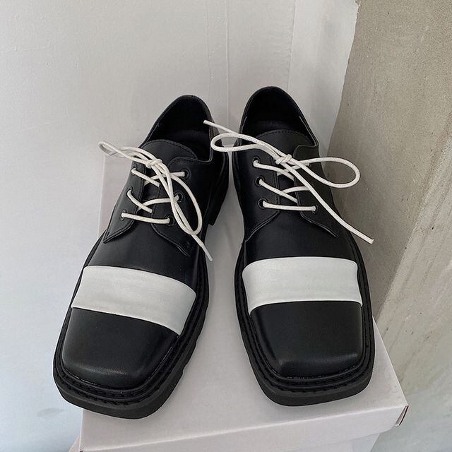 スクエアトゥ 革靴 ローファー 黒 レザー 未使用 ZARA 本革 スクエアトゥリアルレザーローファー 37