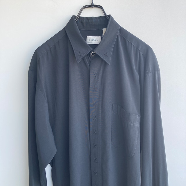 80s 長袖ポリエステルシャツ ゴシックデザイン