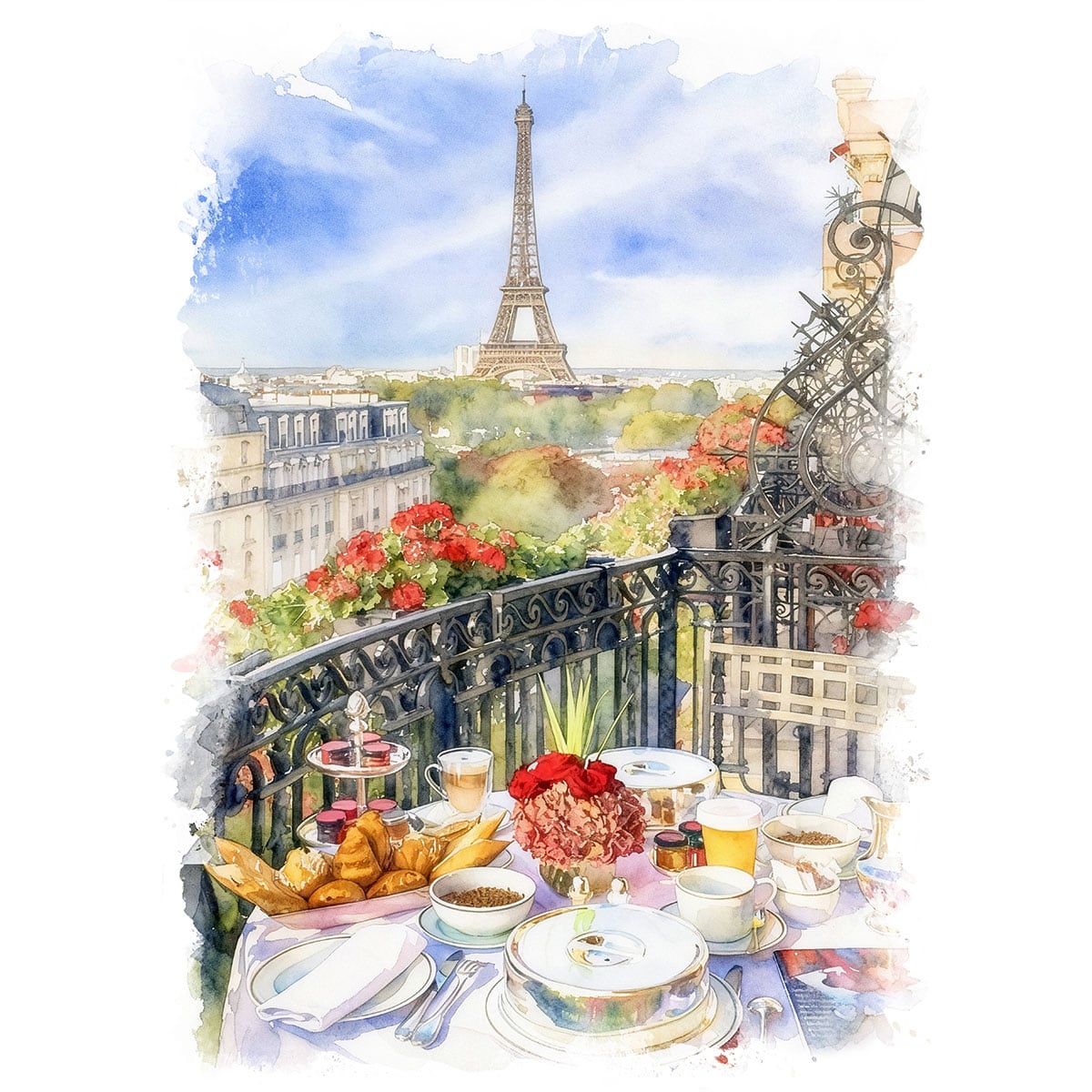 絵画 フランス 風景画(街並み) ホテルの部屋から見えるエッフェル塔