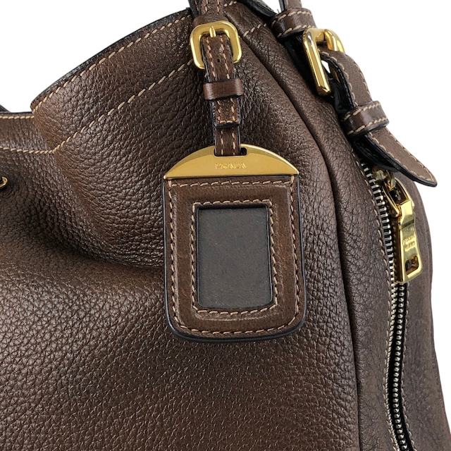 PRADA プラダ ショルダーバッグ ブラウン トライアングルロゴ レザー ホーボーバッグ セミショルダー vintage ヴィンテージ オールド ajvtv2