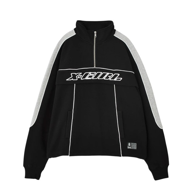【x-girl】FACE LABEL HALF ZIP SWEAT TOP / BLACK【エックスガール】