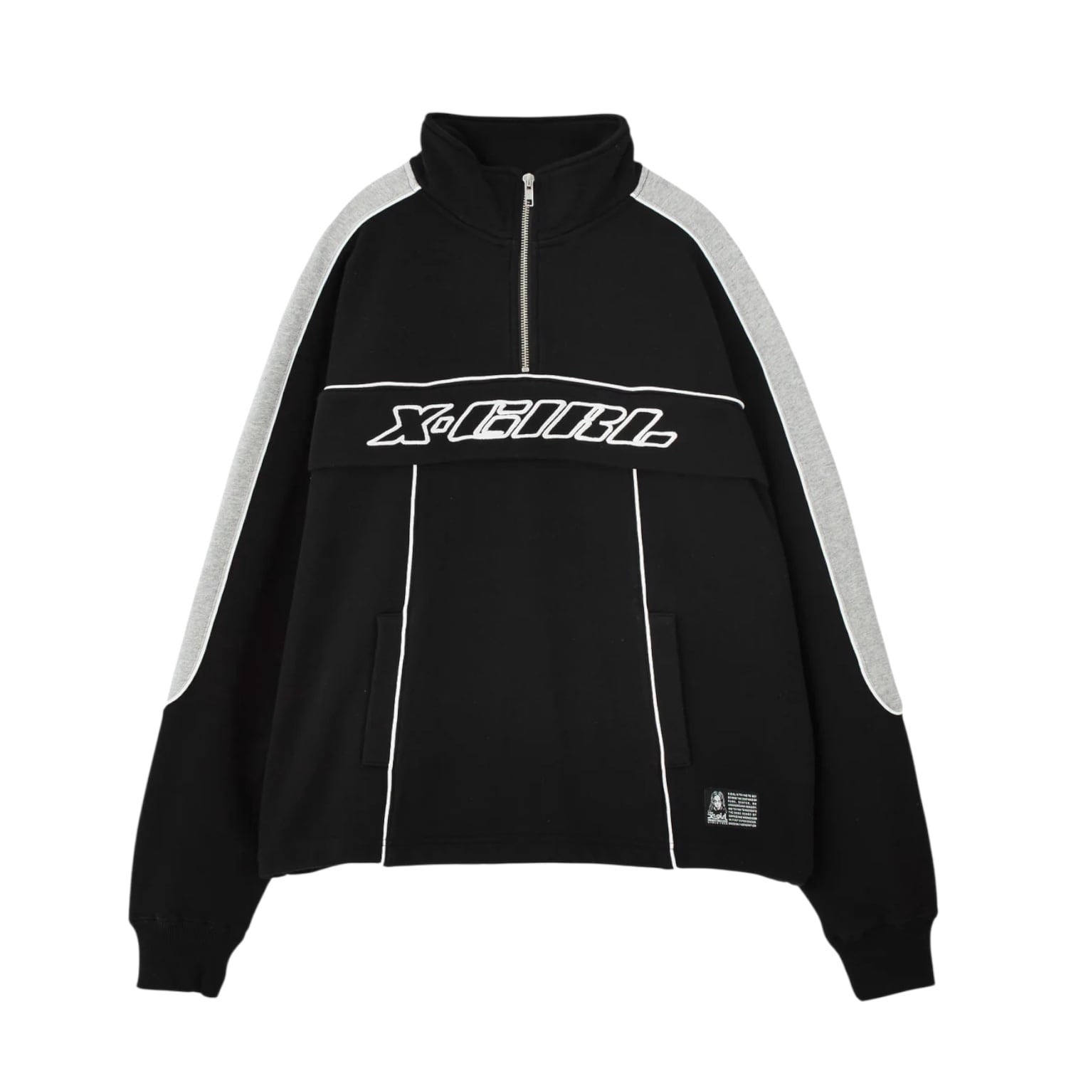 【x-girl】FACE LABEL HALF ZIP SWEAT TOP / BLACK【エックスガール】