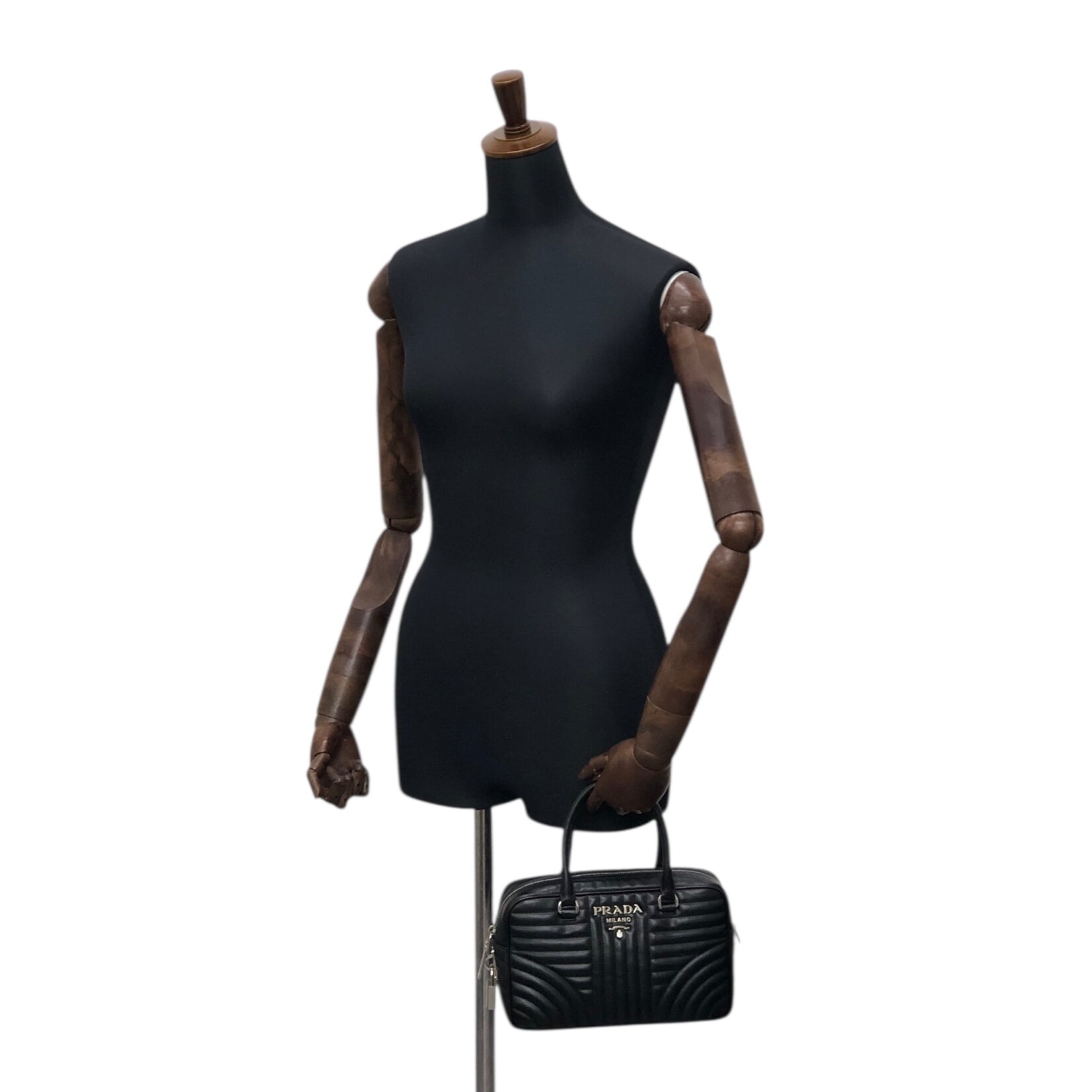 PRADA プラダ ハンドバッグ ブラック ロゴ レザー ダイアグラム ミニ
